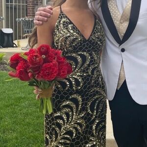 Elegant Black and Gold Prom Dress - Worn Once